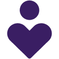 Group 1321317266 A violet icon depicting a geometric human figure above a heart shape on a white background.